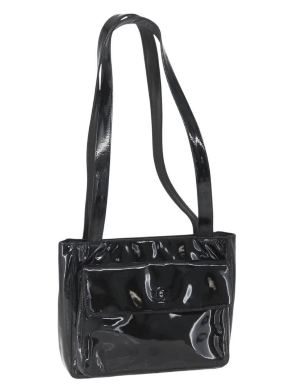CHANEL COCO Mark Shoulder Bag Patent leather Black Silver CC Auth yk14331